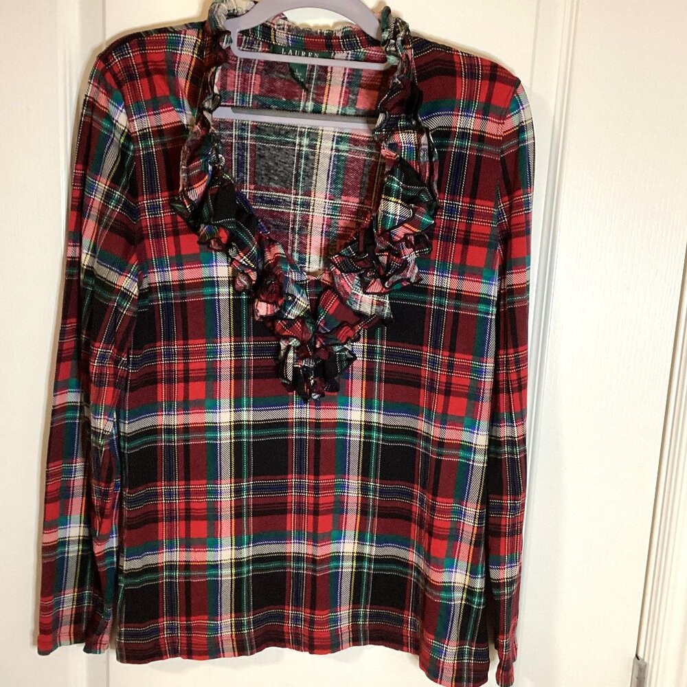 Vintage Ralph Lauren Plaid Ruffle Blouse - Picture 2 of 8